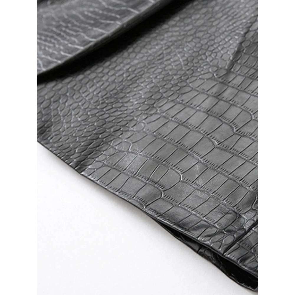 Nerazzurri Spring Black Reflective Crocodile Print Leather Blazer Jacket for Women Long Sleeve Soft Loose Casual Korean Fashion