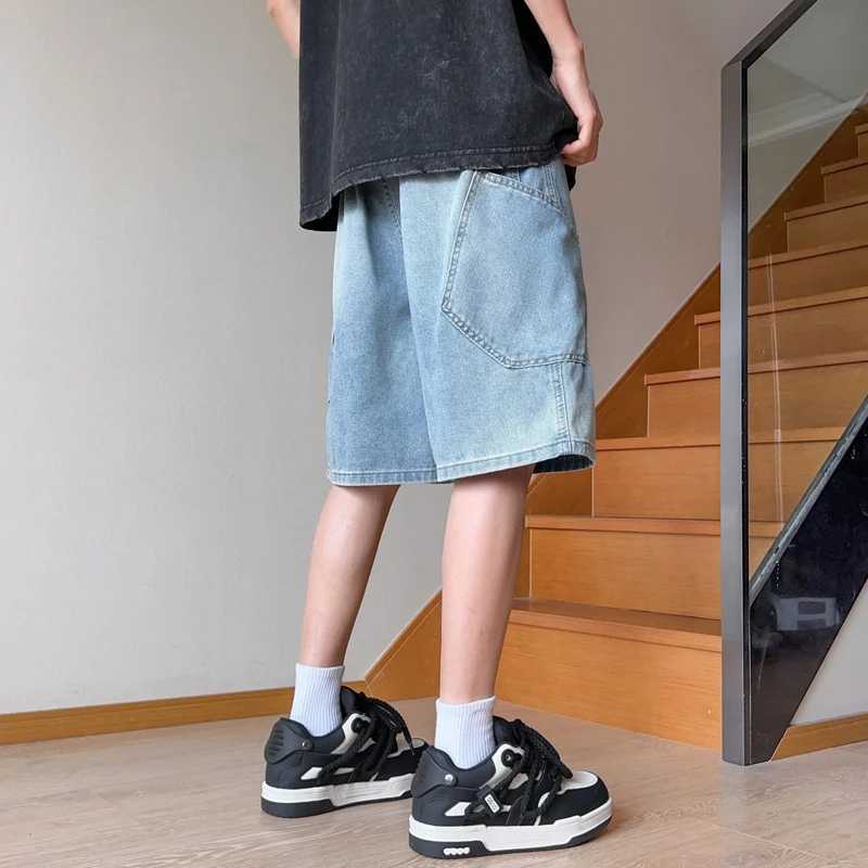 Vintage Denim Shorts Men Summer Thin Fashion Student Korean Casual Loose Big Pocket Wide Short Jeans Male Streetwear T250603