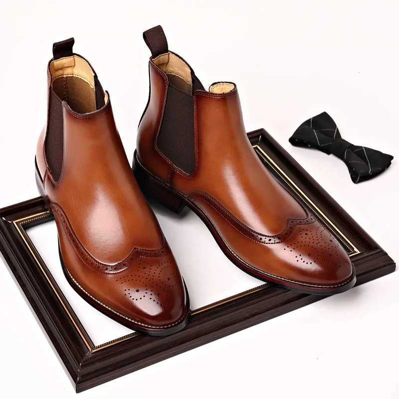 Mens Classic Retro Chelsea Boots Mens Fashion Leather Ankle Boot Men British Style Brogue Short Boots High-top Casual Shoes NewXJ250602