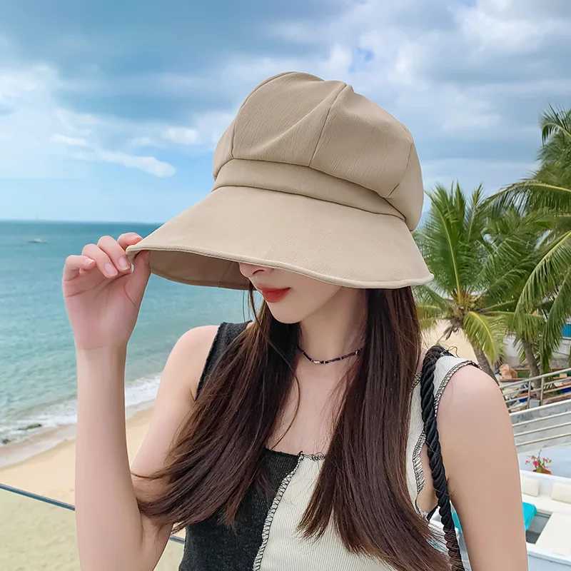 Womens Bucket Hat Spring Summer Hats For Women Solid Color Cloth Foldable Sunscreen Sun Hat Female Fisherman Cap Wide Brim New W250602