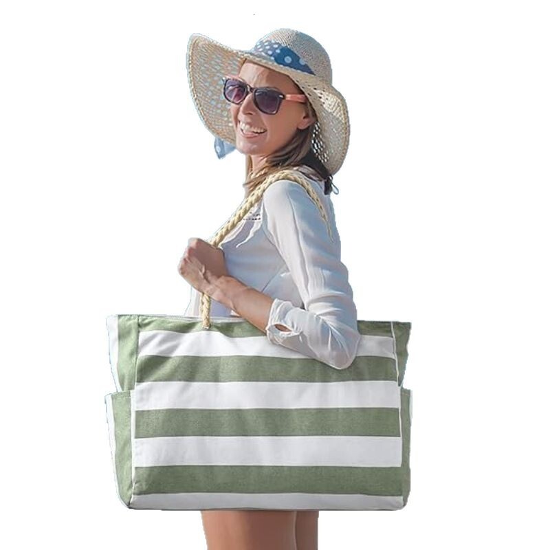Tote Waterproof Foldable Women's Beach Large Capacity Portable Handheld Storage Bag Striped