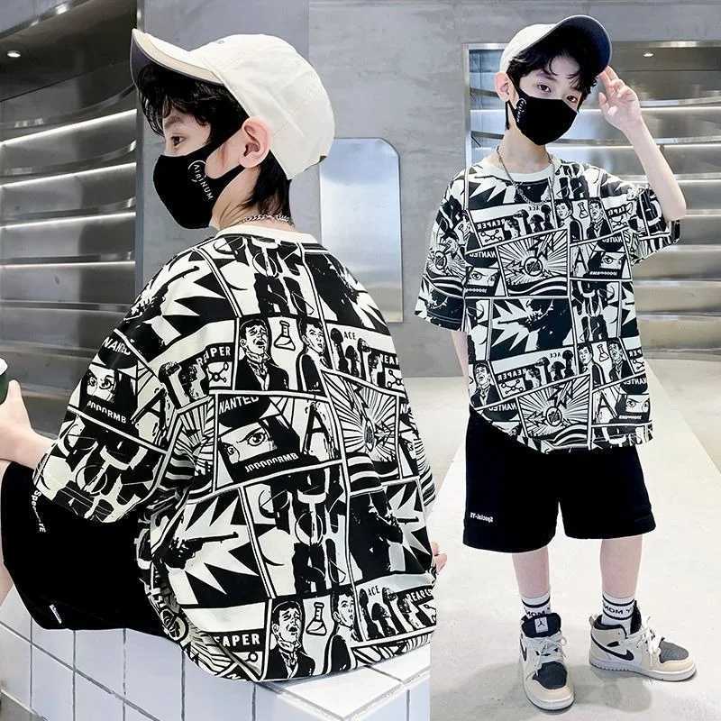 All Over Print Cartoon Graphic T Shirts Boys Summer Kids Tees Casual Cotton Top Streetwear Trendy Korean Childrens Clothes 2025 T250603