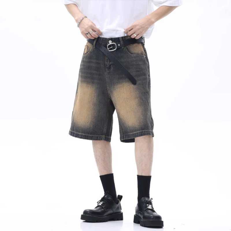 Men Designer Brand Casual Shorts Male Baggy Streetwear Knee Length Denim Short Pants Summer Fashion Daily Wide Leg Short Jeans T250603