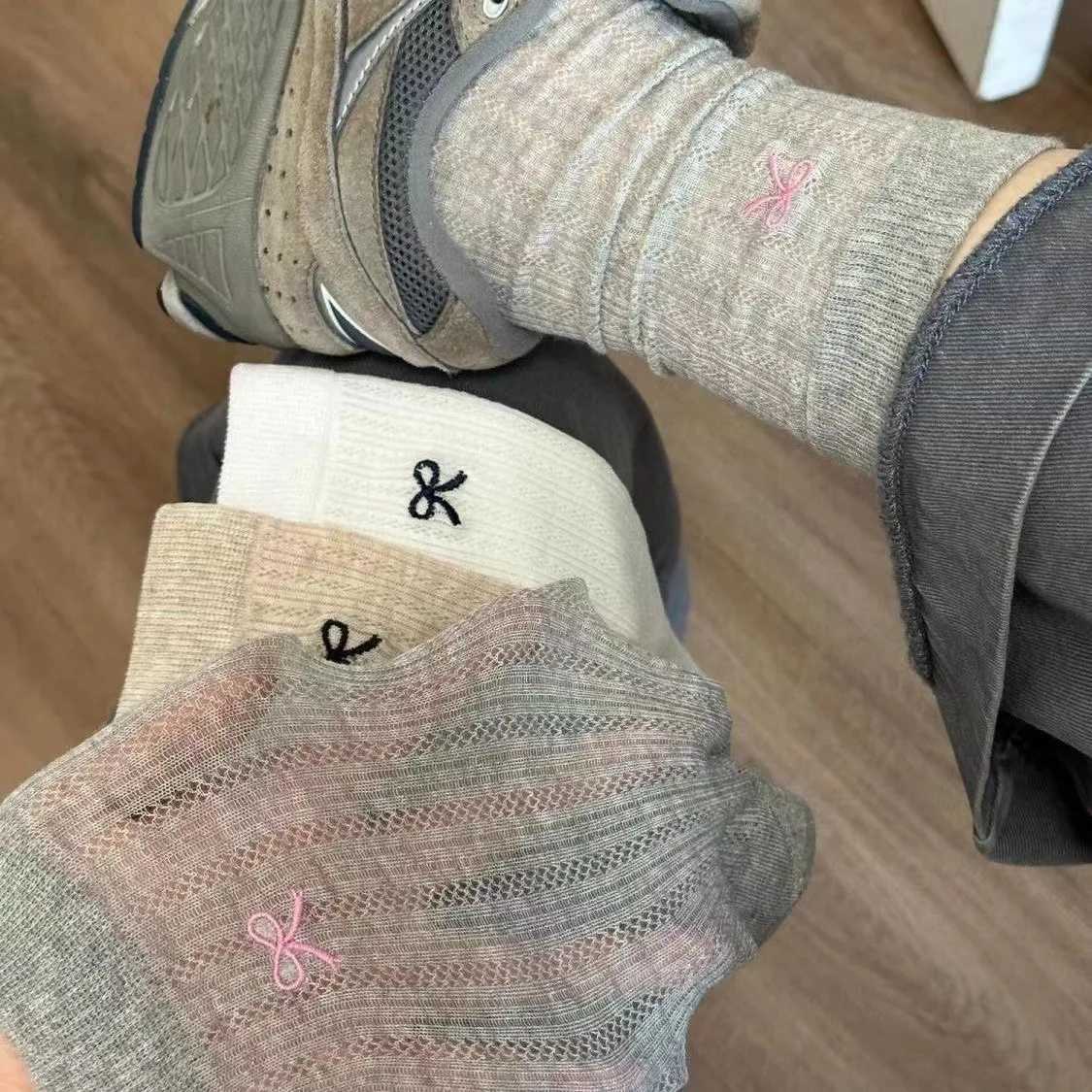 1-10Pairs Korean Style Breathable Socks Solid Color Bow Ankle Socks for Women Girls Spring Summer Kawaii Fashion Accessories T250602