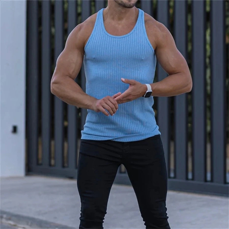 2024 Men fitness gym Tank top men Fitness sleeveless shirt Male black breathable Sports vest Undershirt Gyms Running 250527