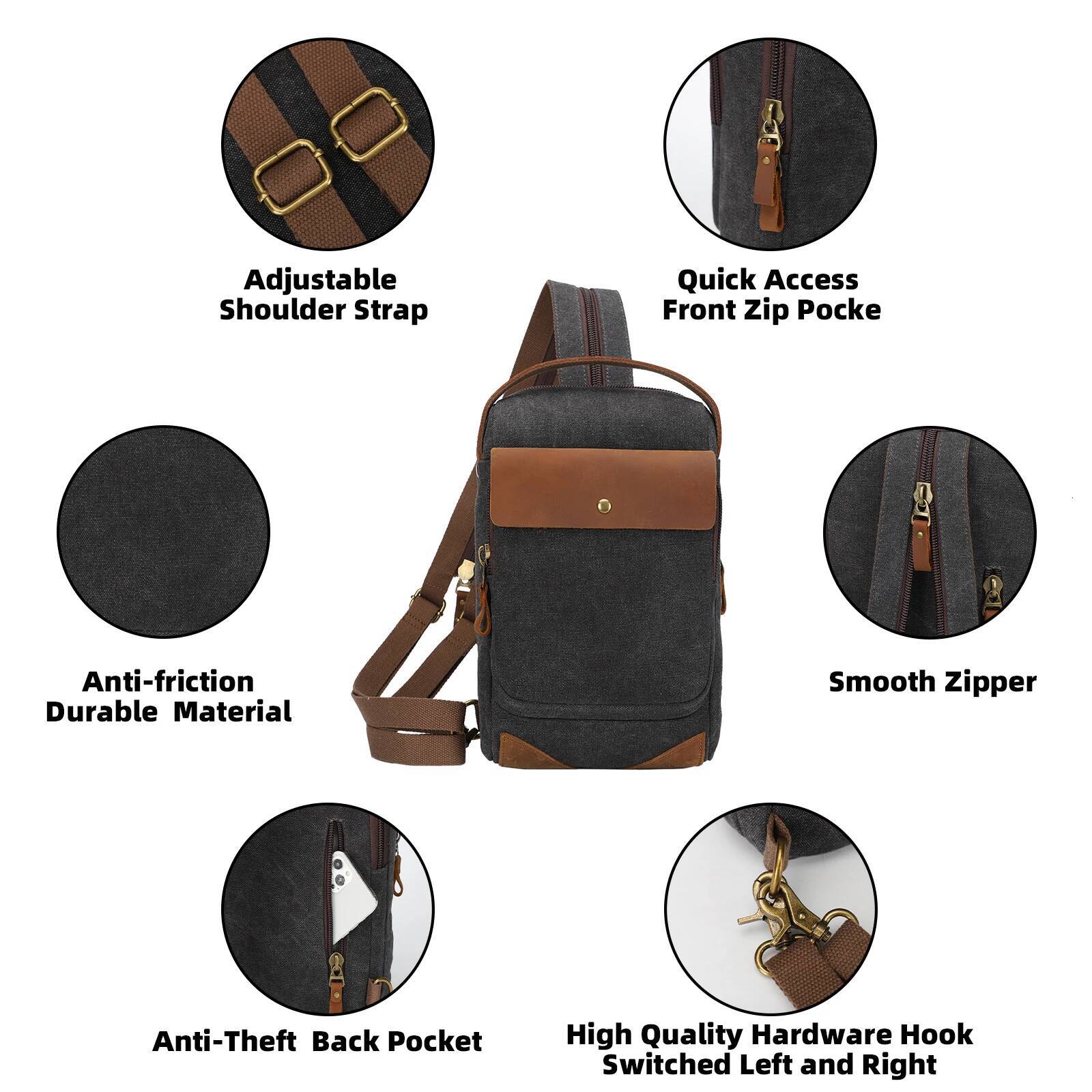 KL928 Canvas Crossbody Sling Backpack Shoulder Bag Casual Daypacks for Men Women
