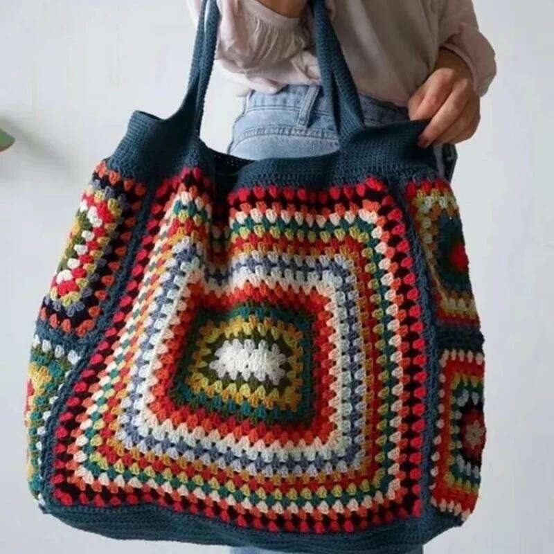 Handmade Crochet Beach Bag With Beautiful And Fashionable Colors, Simple Shoulder Bag, Women's Inner Lining Handbag
