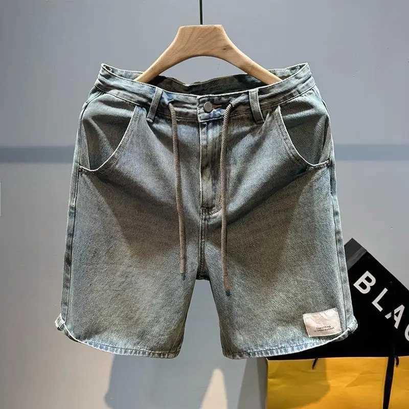 Mens Short Jeans Pants Buttons Black Wide Drawstring Male Denim Shorts Loose Baggy Summer Korean Fashion Harajuku Y2k Cowboy XL T250603