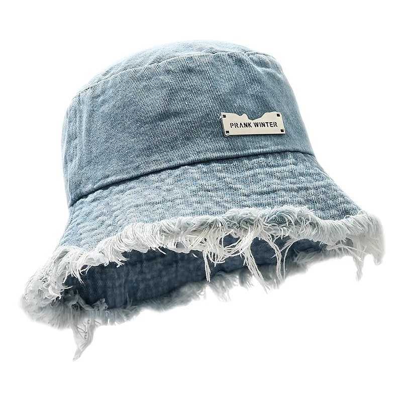 Unisex Tassel Distressed Denim Bucket Hats for Women Wide Brim Foldable Panama Cap Perfect for Outdoor Beach Fishermans Hat W250602