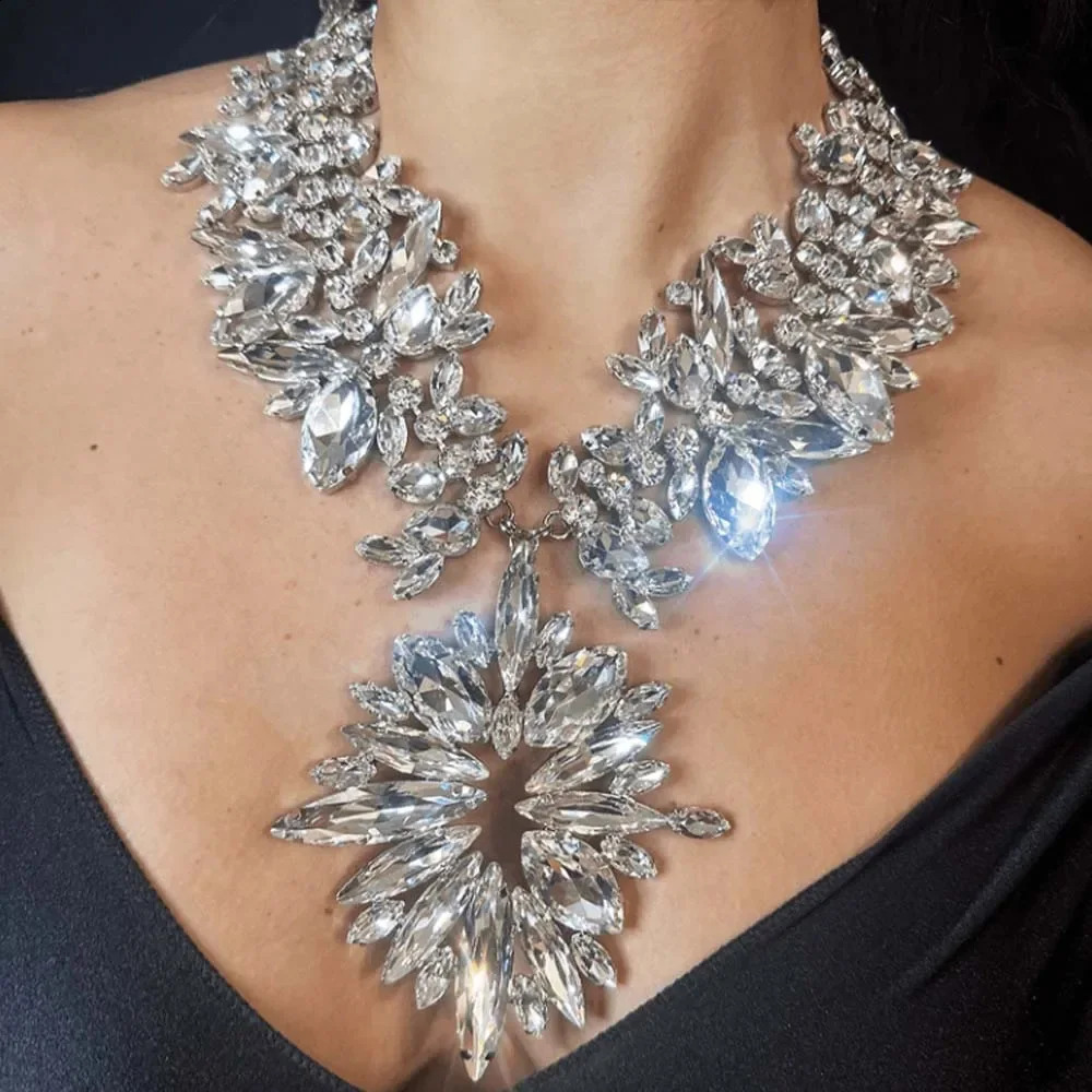 Stonefans Fashion 2pcSet Wedding Crystal Larger Exaggerate Jewelry Set Statement Bridesmaid Necklace and Earring Sets Women 250530