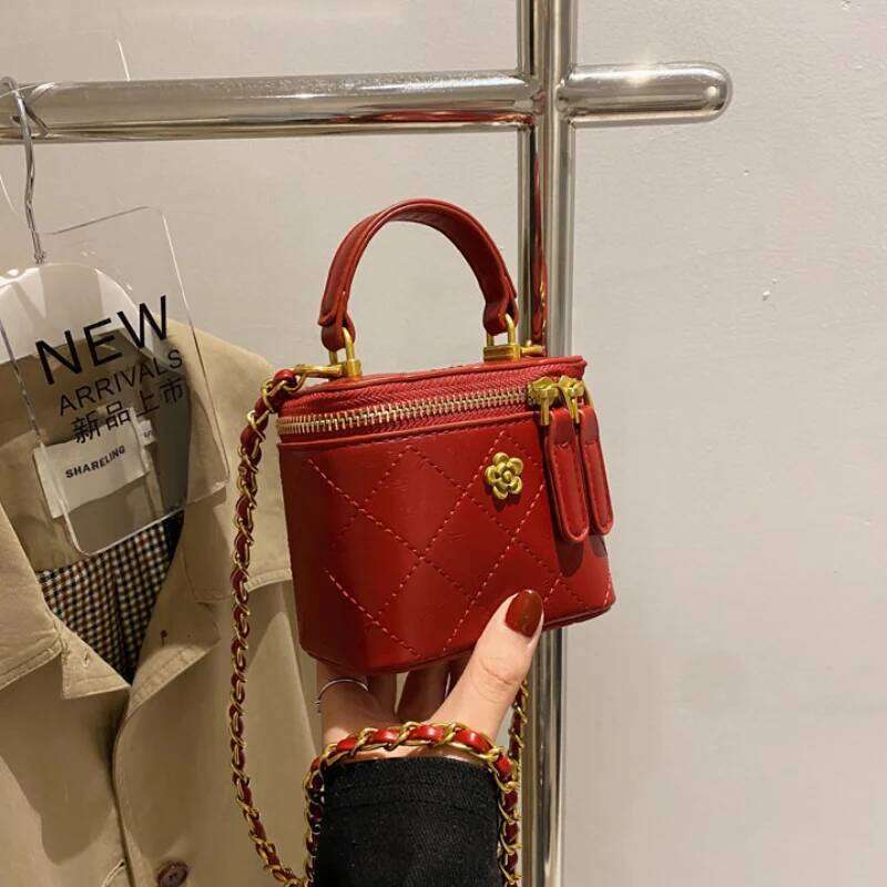 Shoulder Bucket For Women Classic Mini Clutches Female Small Square Bag Crossbody Metal Chain Handbag
