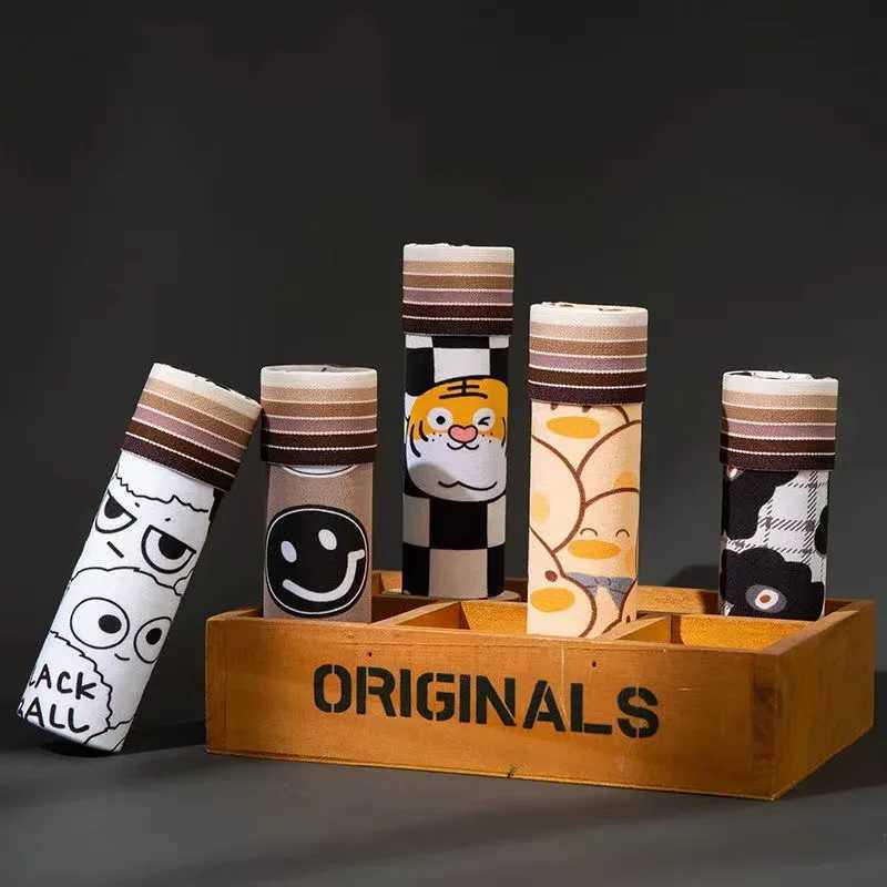 5Pcs/Mens Sexy Underwear Cartoon Boxer Trendy Funny Printed Boxer Shorts Comfortable Soft Milk Silk Sports Mens Underwear W250603