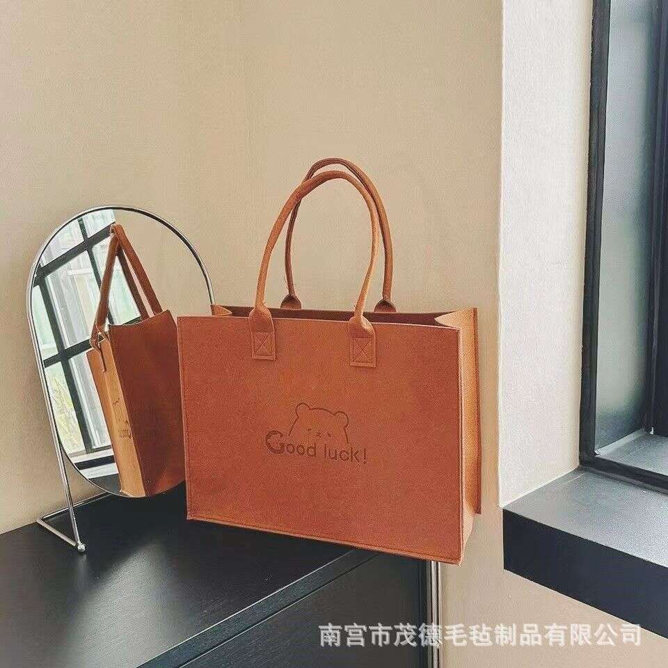 New Cute Bear Large Capacity Felt Shopping Single Shoulder Tote Bag