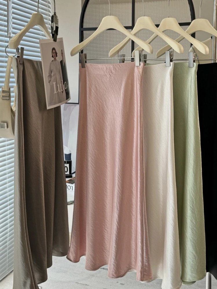 Elegant Womens Skirts Satin Skirt Women High Waist Long Skirts for Women Summer Black Fishtail Midi Skirt Office Woman 250603