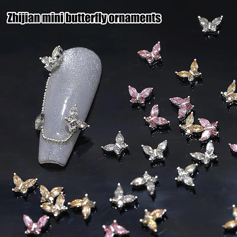 10Pcs 3D Mini 4*6MM Crystal Butterfly Nail Art Charms Jewelry Accessories Alloy Rhinestones Nails Decoration Supplies 250528