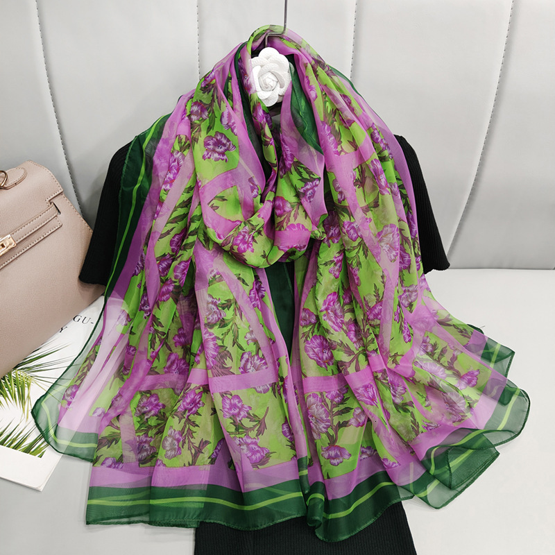 for Women Fashion High-end Imitation Silk Soft Gauze Shawl Versatile Thin Sun Protection Neck Warmer Floral Scarf