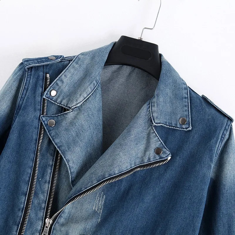 Harajuku Mens Denim Jacket Zipper Adjustable Belted Punk Style Slim Fit Cowboy Coat Casual Vintage Moto Biker Hole Ripped Jacket 250529