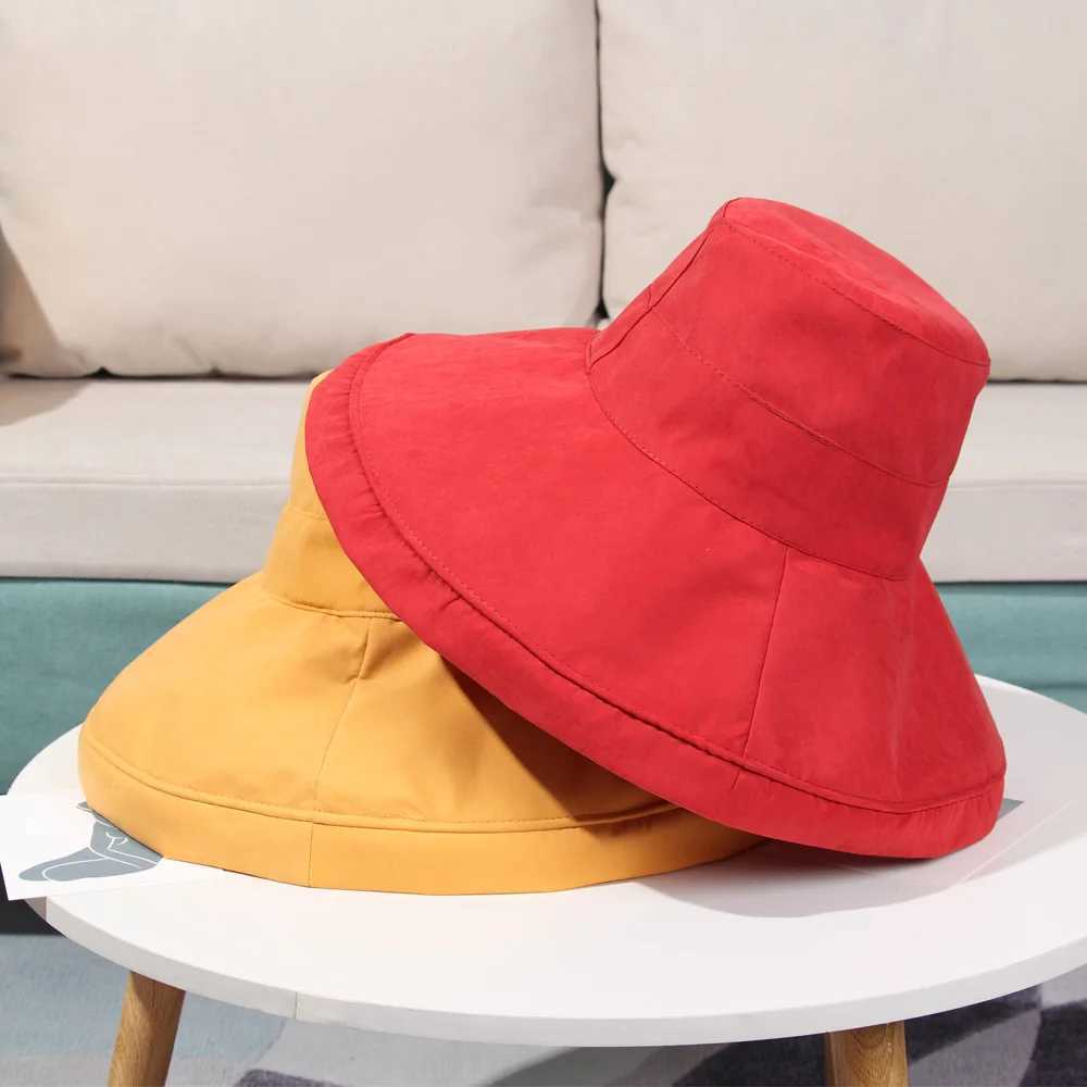 Wide Brim UPF 50+ Sun Hat for Women Anti-UV Protection Hiking Fisherman Cap Foldable Summer Solid Beach Hat 2025 Sun Hat W250602