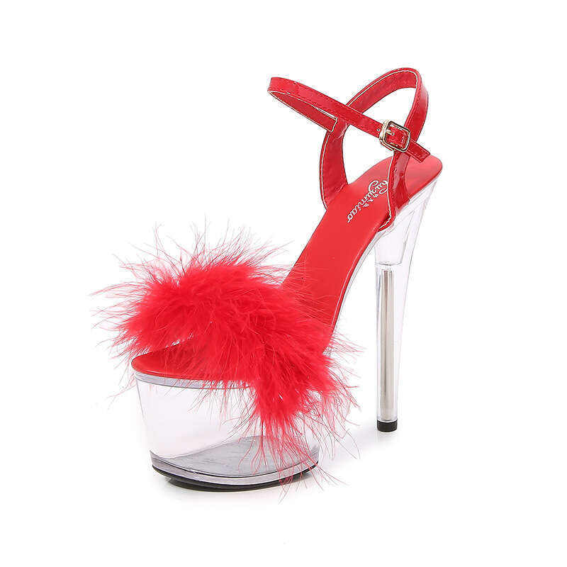 Super High Heels 17Cm Catwalk Model Sandals With Extra Heels, Sexy Furry Stiletto Super High Heels For Women, Nightclub Stage Shoes Platform High Heel