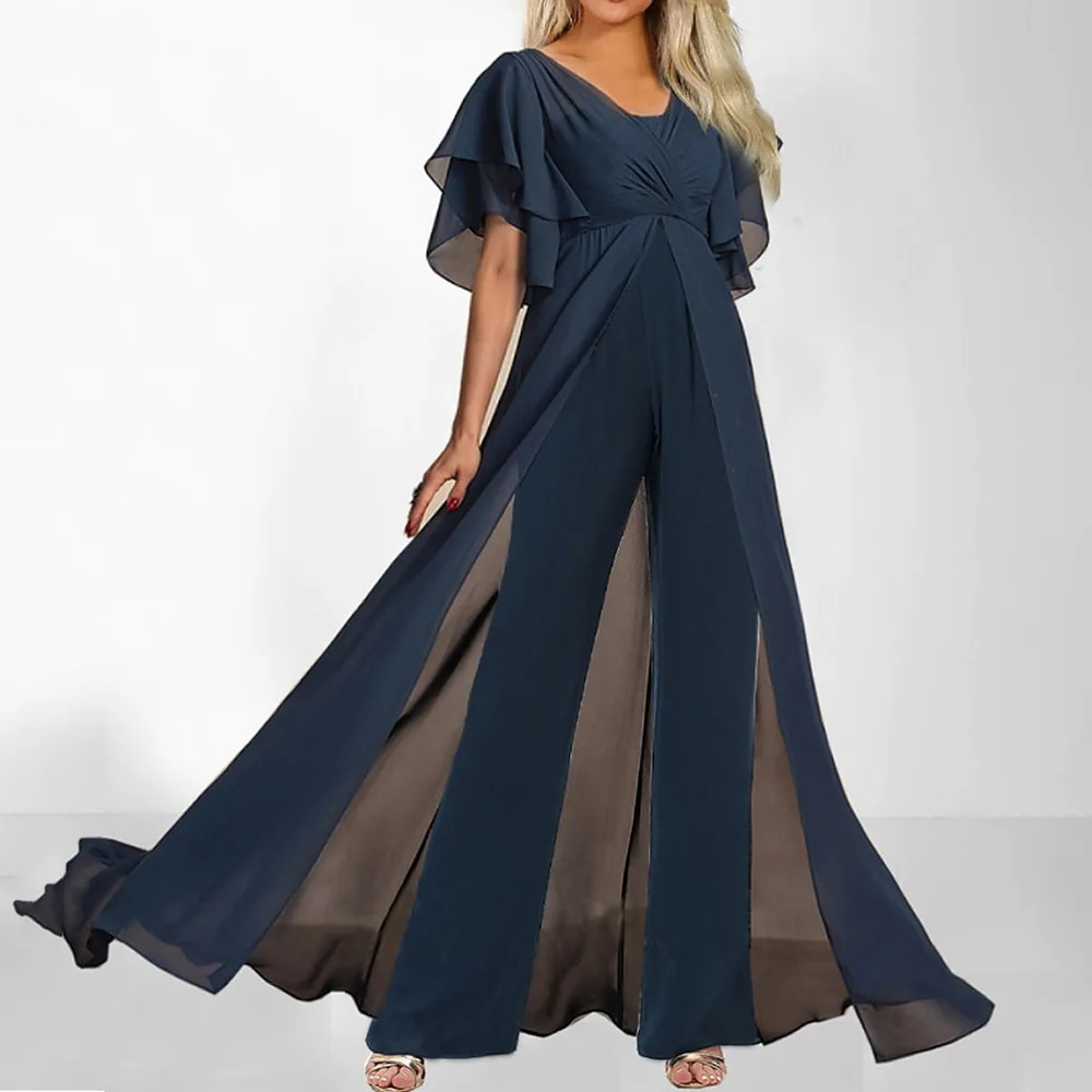 Jumpsuits Women summer bohemian solid color v neck short sleeve high waist jumpsuit women rompers clothing CKXS9171045 250603