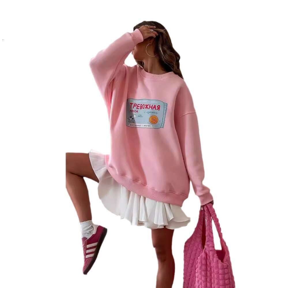 Autumn Winter Dopamine Color Long Sleeve Crew Neck Pullover Sweatshirt For Women Trendy Brand Cute Print Loose Top Jacket B5