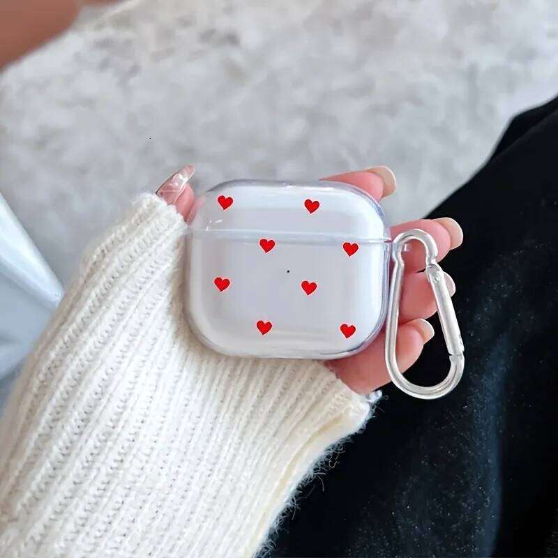 Simple Red Love Heart Pro/Pro2 Soft Clear TPU Wireless Case For Airpod 3/4 Earphone Protective Cover