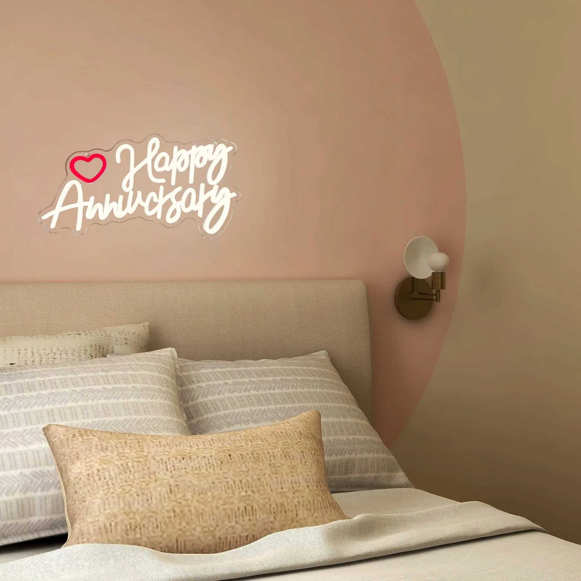 Happy Anniversary Neon Sign for Wall Decor Anniversary Shaped USB Powered LED Neon Light Sign for Wedding Party Birthday Decor XJ250602