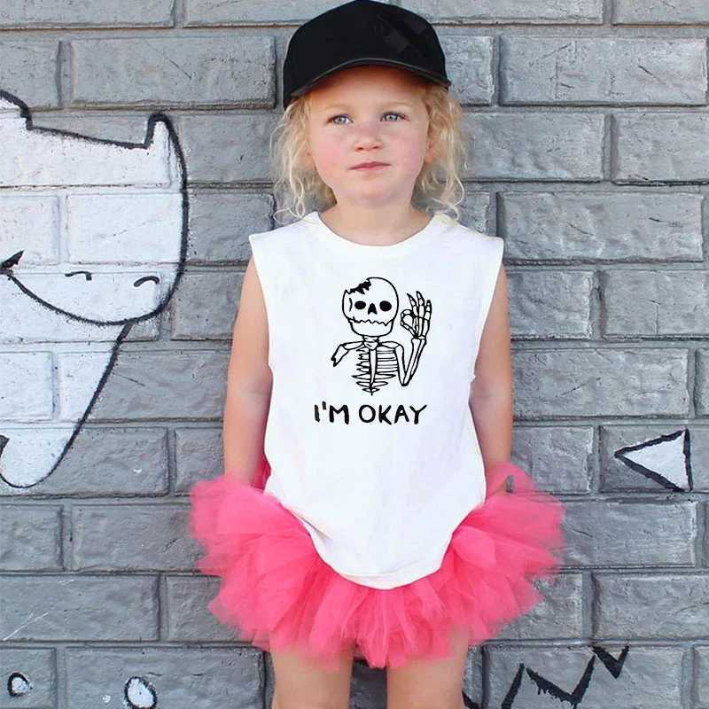 Summer IM Okay Skull Fashion Boys T Shirt For Girls Cotton Donut Print Childrens T-Shirt Short Sleeve Children Top 18M-10T T250603