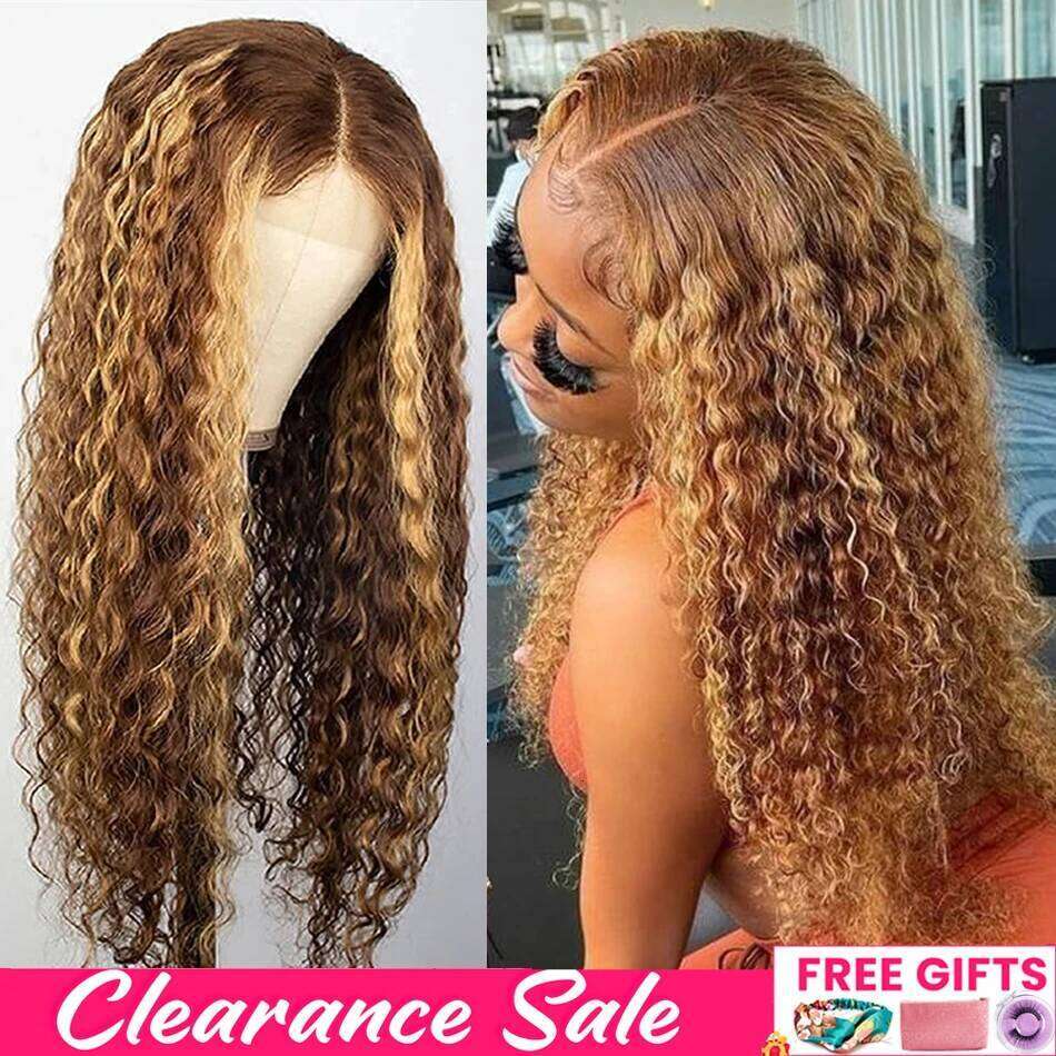 13x4 Highlight Curly Front Human Hair Wigs For Women Brazilian Honey Blonde Deep Wave Frontal 13x6 Hd Lace Colored Wig