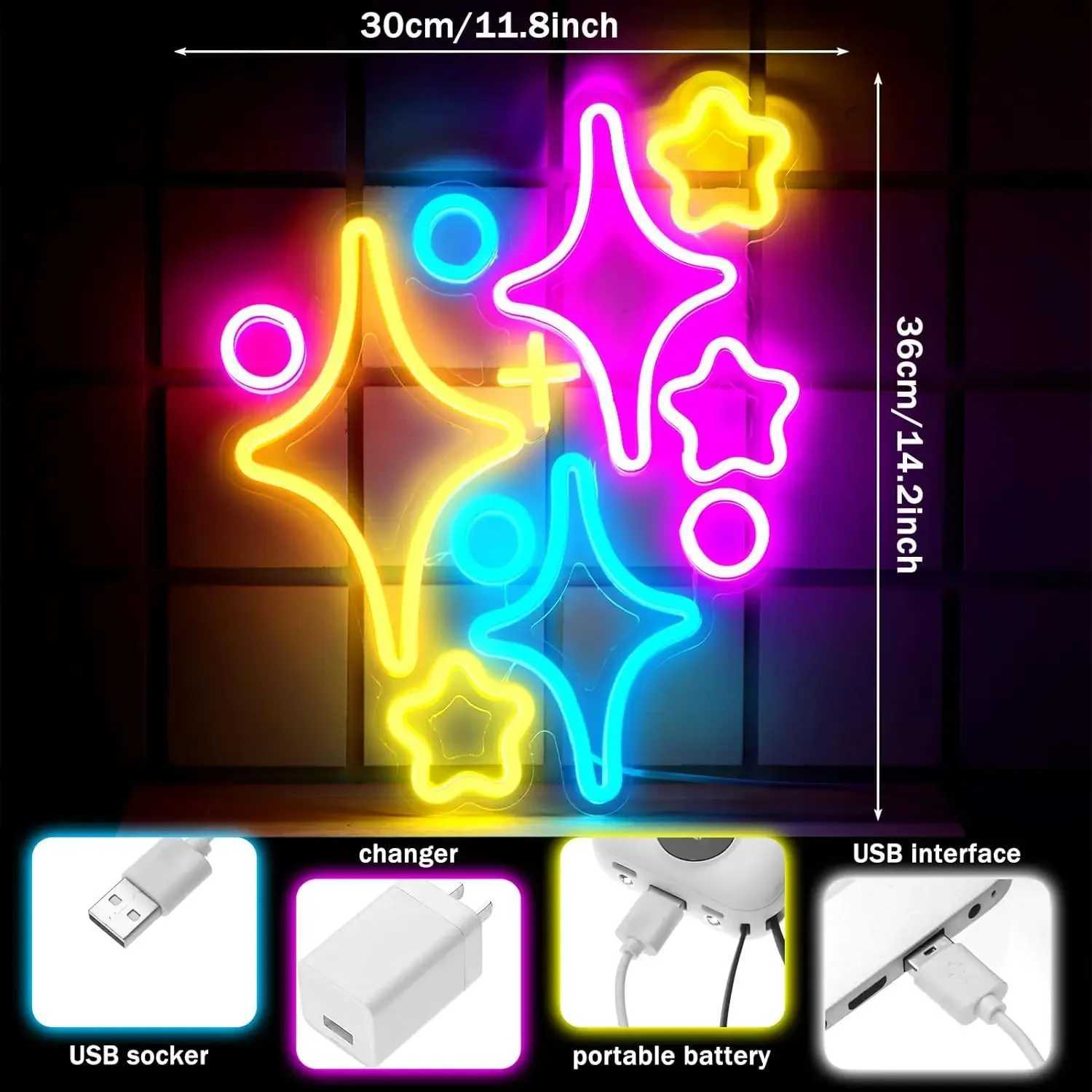 Stars Neon Sign LED Neon Sign for Wall Decoration with USB Dimmable Neon Sign for Different Occasions Like Bar Party XJ250602