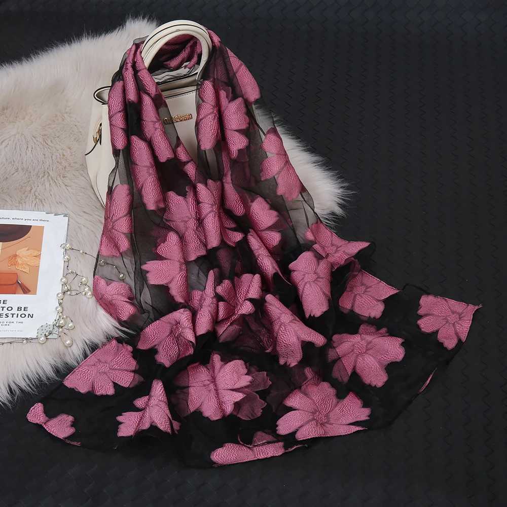 Hot Sale Silk Scarf Womens Summer Lightweight Scarves Shawls Solid Bandana Beach Organza Gauze Lace Hollow Scarf Muslim Hijabs W250602