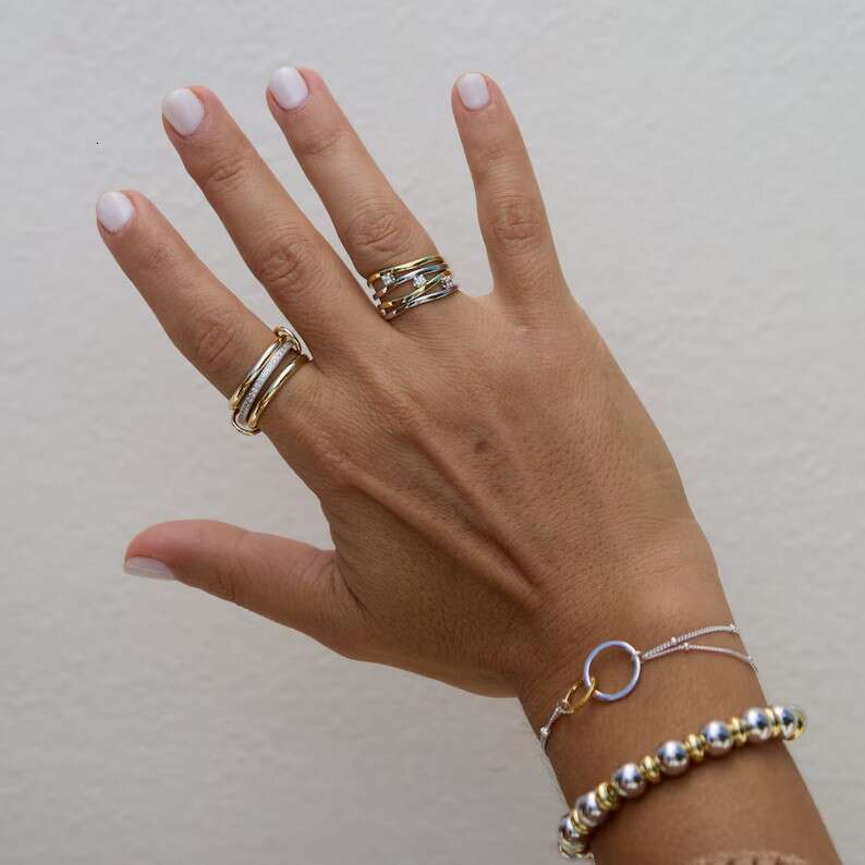 New Stacked Cubic Zirconia Thick Glossy Gold and Silver Double Triple Ring
