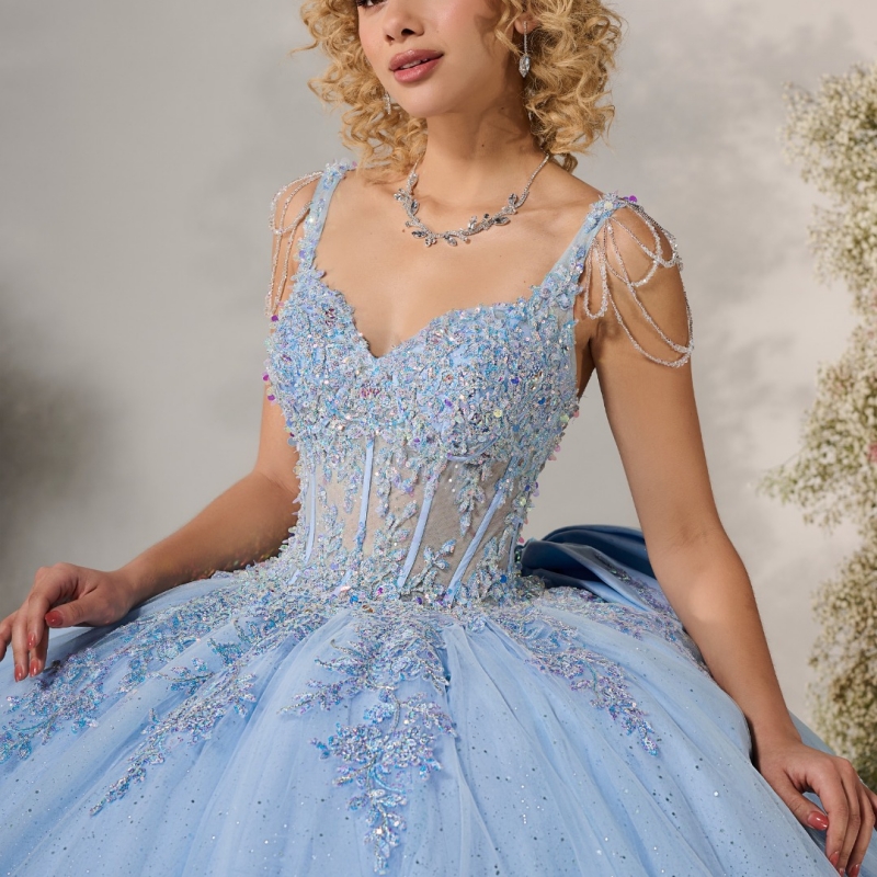 Sky Blue Quinceanera Dresses Ball Gown Off The Shoulder Applique Flower Beads Bow Tull Party Birthday Sweet 16 Dress Vestidos 15 Anos