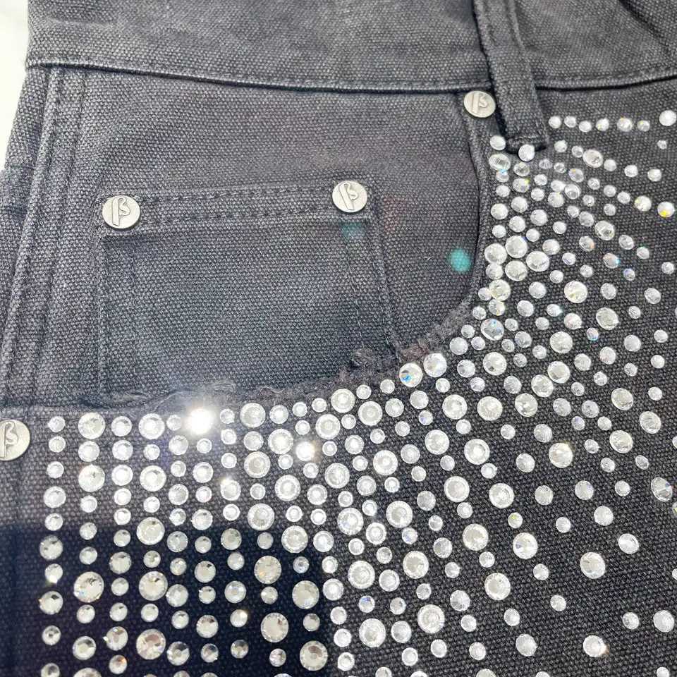 Y2K Jean Hip Hop Loose Denim Street Fashion Men Casual Basketball Shorts Retro Rhinestone Sequin Denim Short Fitness Trend Short T250603