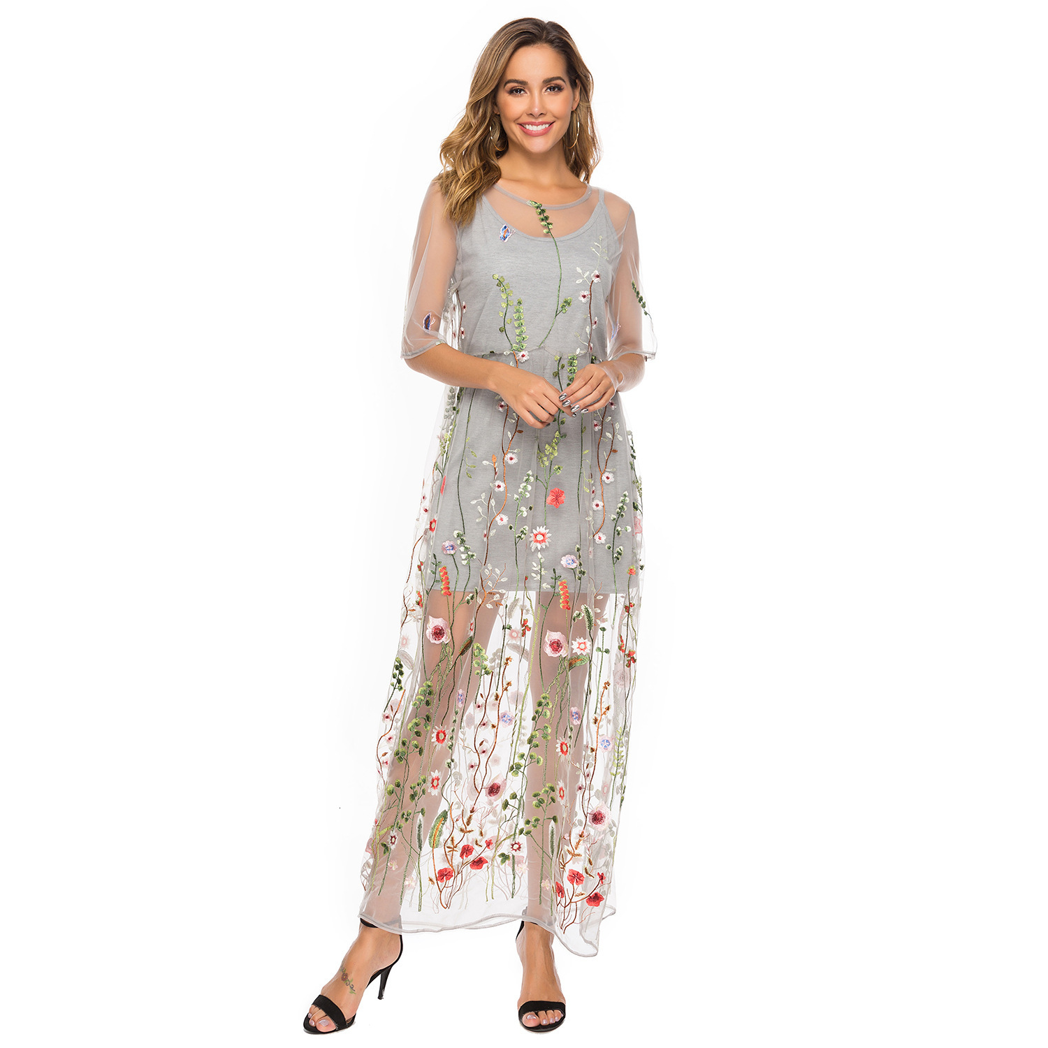women's wear 2025 Spring New Plus Size Women's Embroidered Lace Dress Summer Two-Piece Set