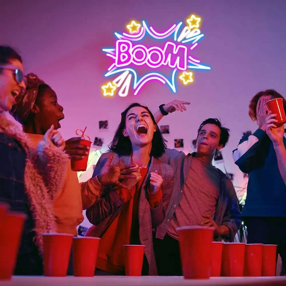 Boom Neon Sign Cool Neon Sign for Wall Personalized Neon Lights USB Powered Bedroom Restaurant Bar Party Decoration Birthday XJ250602