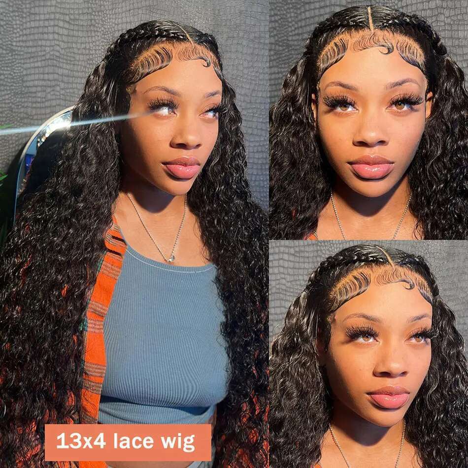 40 42 Inch Curly Front Human Hair Wigs For Black Women Pre Plucked Transparent 13x4 Deep Wave Frontal 13x6 Hd Lace Wig
