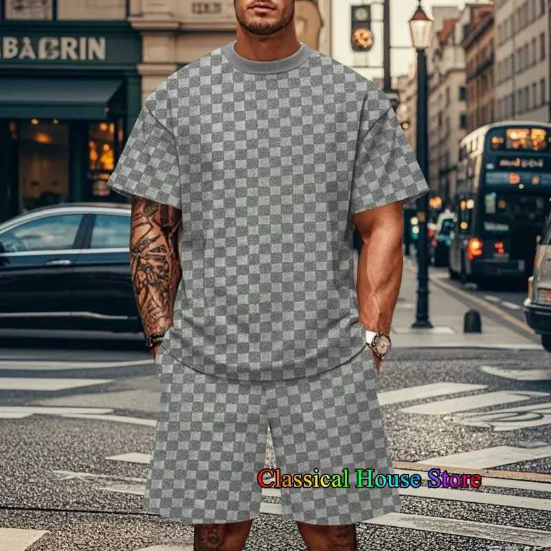 Summer New Mens TraCKsuit Printed T-shirt+Shorts Set Sport Outfit Jogging Suit Outdoor Streetwear Oversized CloTHes Z250602