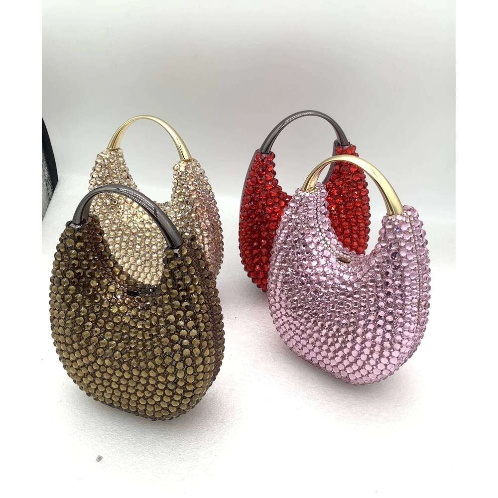 Crystals Top Women Handle Evening Handbags Pink/Red Lady Dias Minaudiere Gold/Brown Wedding Clutch Bags Gems Handbag Purse