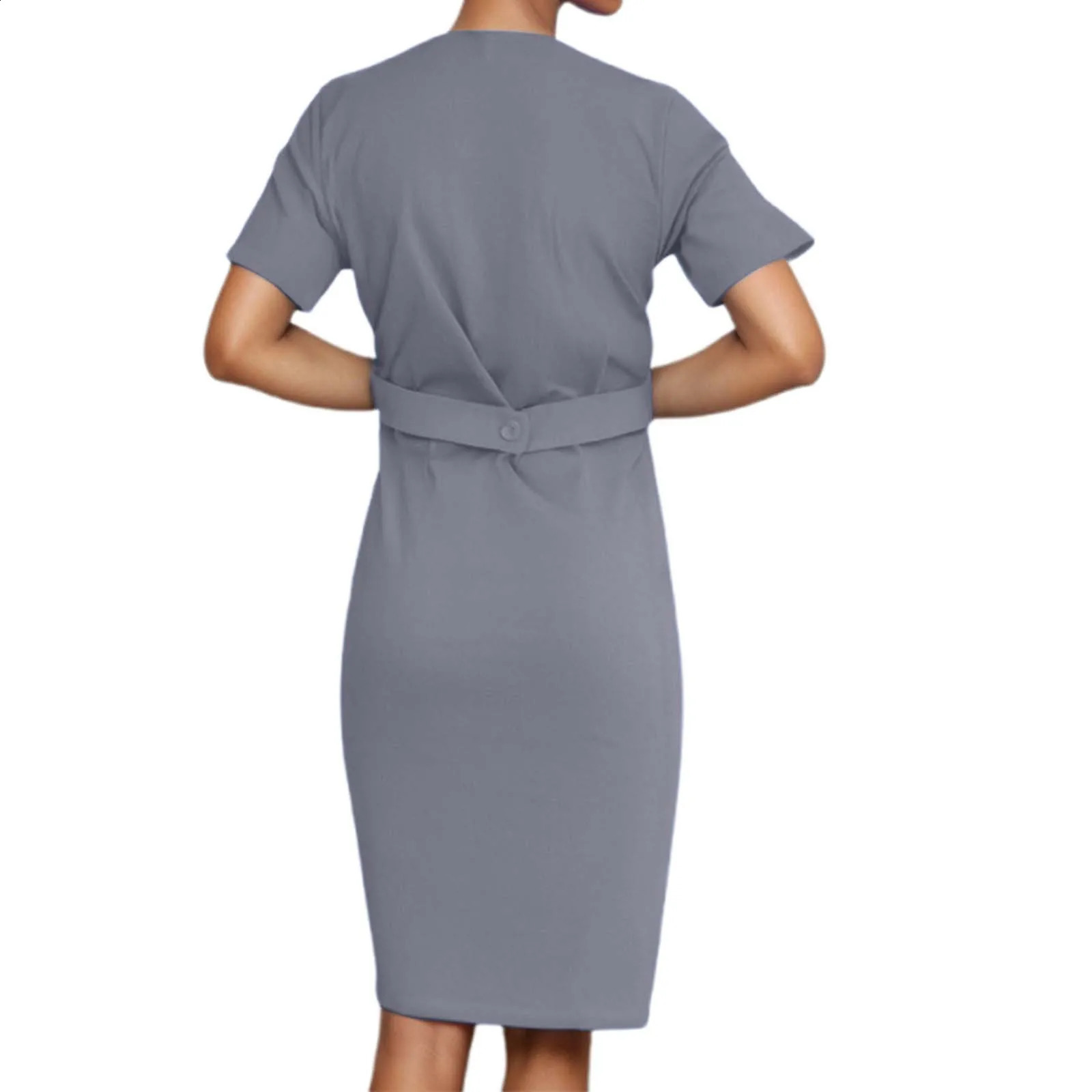 Nurse Uniform Women Working Black Dress Short Sleeve V Neck Pharmacy Nursing Scrubs Dress Women Beauty Salon Dresses 250519