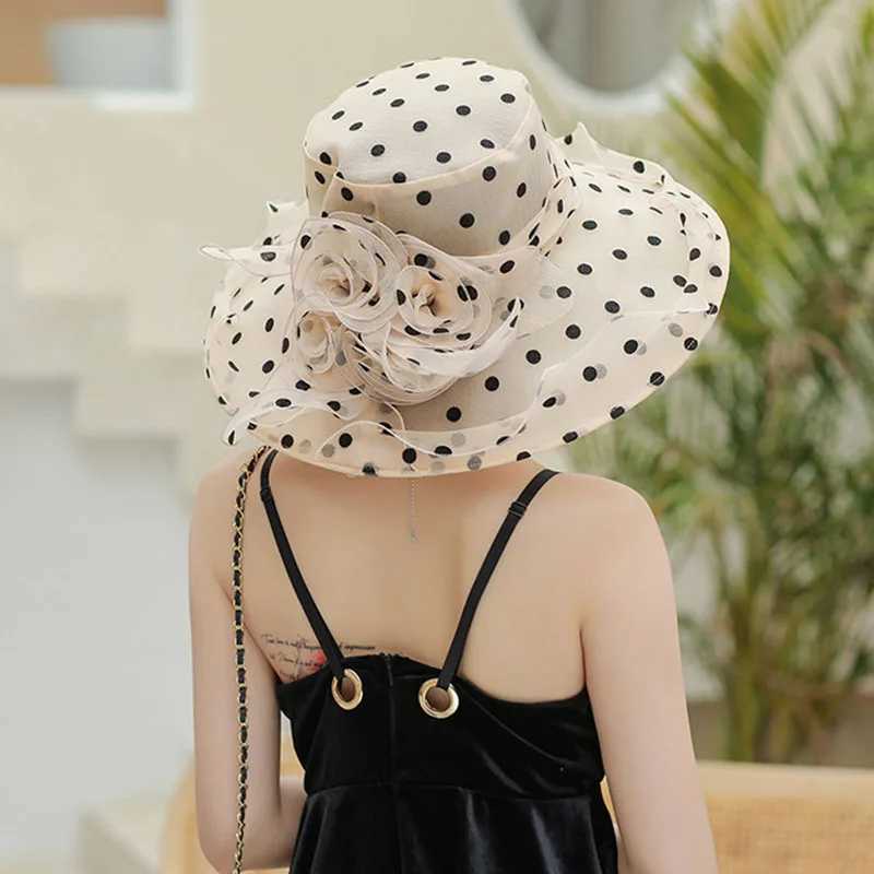 Elegant temperament Hat For Women Dot Chiffon Bucket Hat Organza breathable Beach Hat summer big eaves sunshade fisherman hat W250602