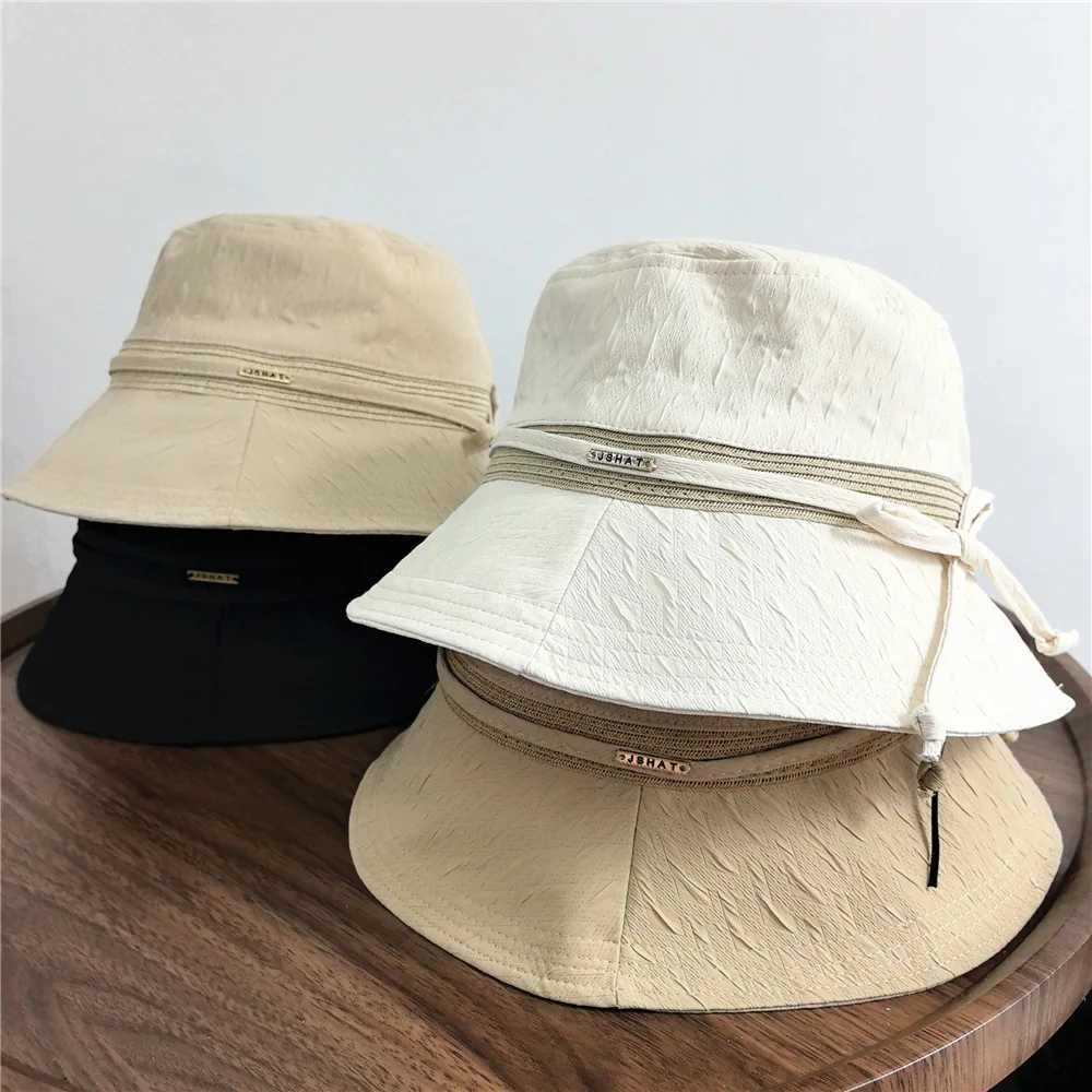 Bucket Hat Women Summer Hats For Women With Bow Sun Protection Korean Style Trendy Fisherman Cap Female Sun Hat New W250602