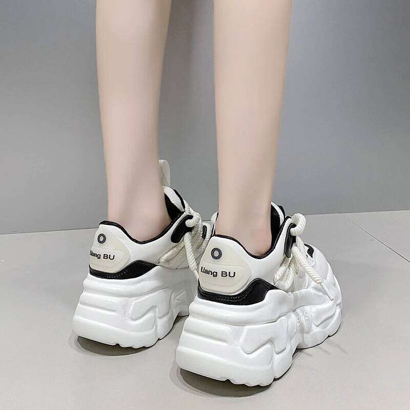 Plus Size 43 Women High Platform Casual Leather New Autumn Chunky Sneakers 7Cm Wedges Hidden Heels Leisure Shoes Woman