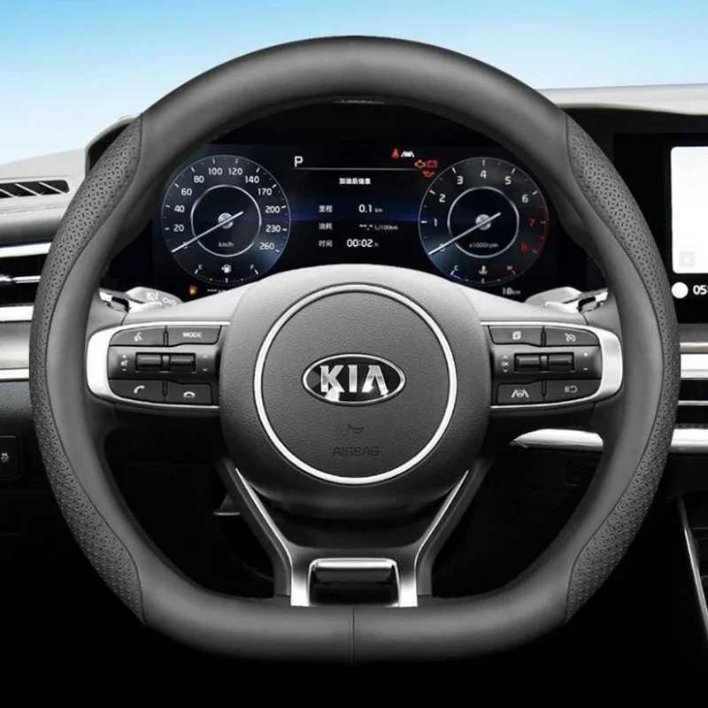 Leather Car Steering Wheel Cover for Sportage NQ5 Sedona Carnival KA4 2020 2021 2022 2023 2024 Non-slip Auto Accessories R250603