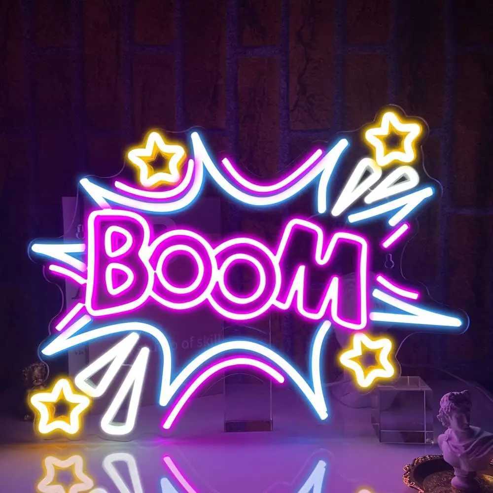 Boom Neon Sign Cool Neon Sign for Wall Personalized Neon Lights USB Powered Bedroom Restaurant Bar Party Decoration Birthday XJ250602