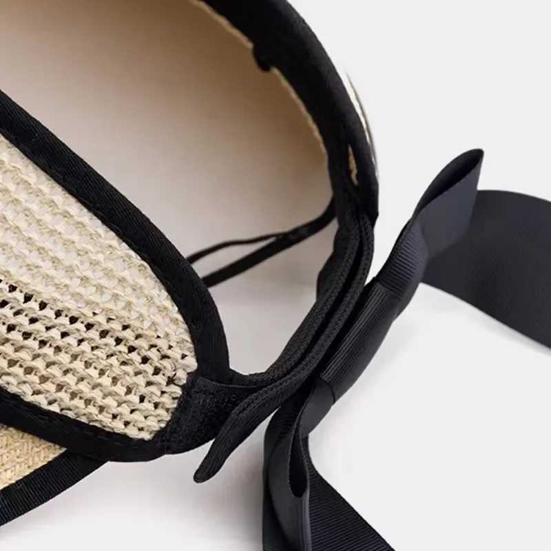 2025 New Summer Adjustable Ribbon Empty Top Straw Hats For Women Foldable Wide Large Brim Beach Hat Chapeau Femme UV Protection Cap W250602