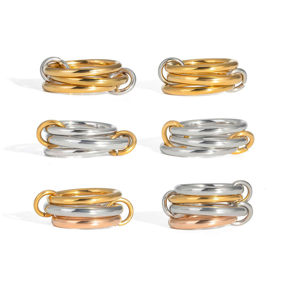 Hot Selling Stackable Plain Band Interlocking Personality Design Elegant Rings Non-Fading Stainless Steel Jewelry
