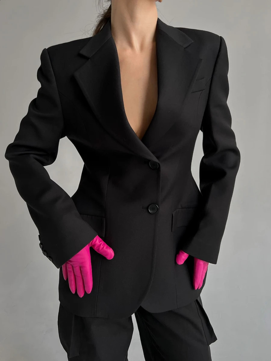Bornladies Womens Autumn Winter Slim Waist Chic Blazer Coats Office Ladies Double Breasted Fashion Suits Jacket Women Clothing 250530