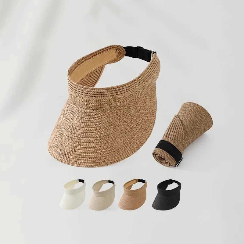Women Summer Straw Visor Hat Breathable Wide Brim Sun Cap Golf Beach Foldable Duck Tongue Design with Neck Protection Sun Hat W250602