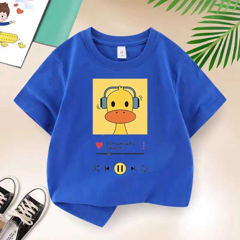 New Y2K Tops Ducks Listening To Music Graphic Print Baby Boys T-shirt Yellow Cotton Kids Tops Tee Summer T Shirt 6 8 10 12 Years T250603